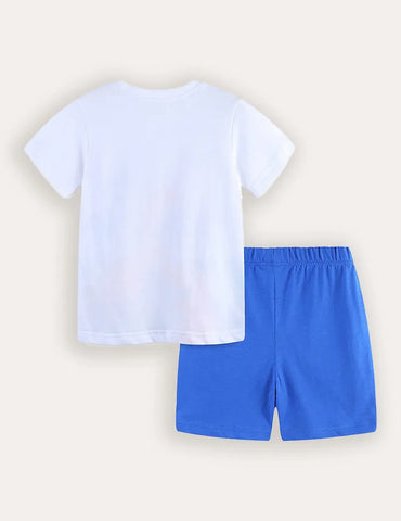 Cartoon Dinosaur Print Short Sleeve T-Shirt and Shorts Set