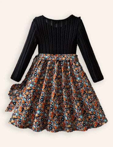 Knitted Floral Flying Sleeve Dress