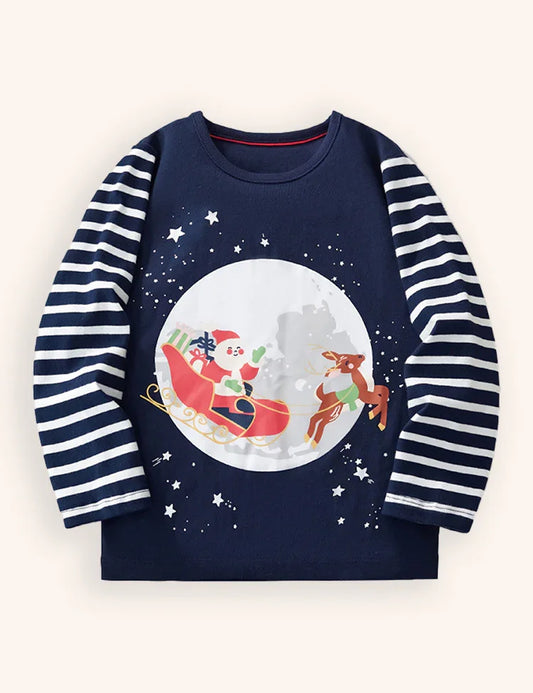 Santa Reindeer Print Long Sleeve T-Shirt