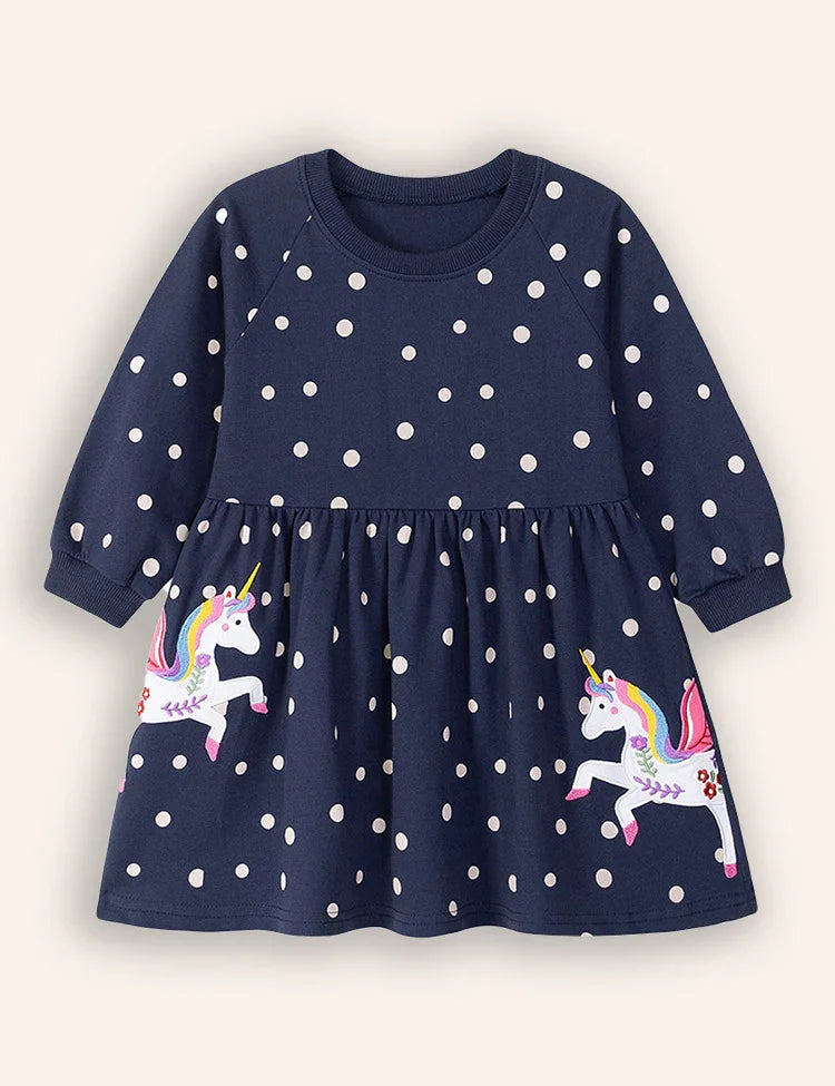 Unicorn Applique Long Sleeve Dress