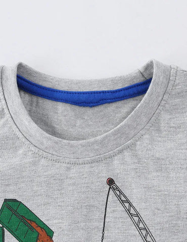 Construction Car Print Long-sleeved T-shirt