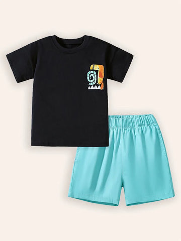 Kurzarm-T-Shirt- und Shorts-Set mit süßem Tierprint
