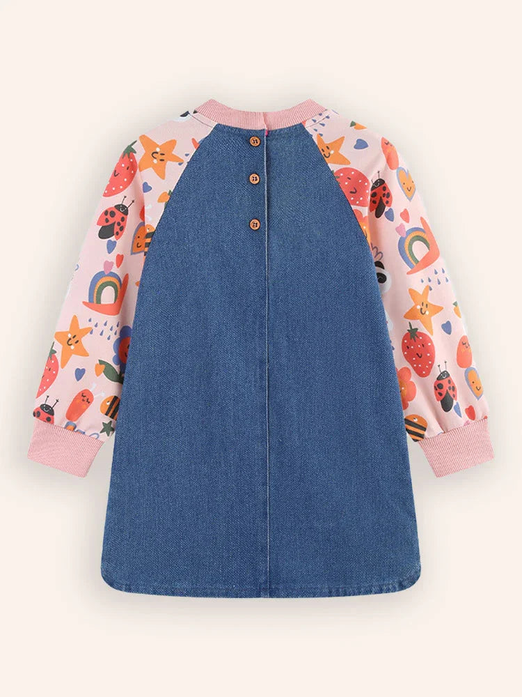 Denim Embroidered Long-sleeved Dress