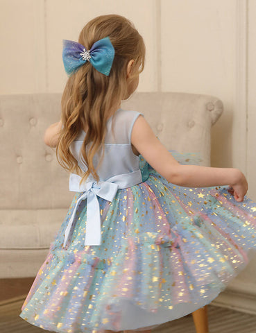 Color Sequined Star Tulle Puffy Dress Dress