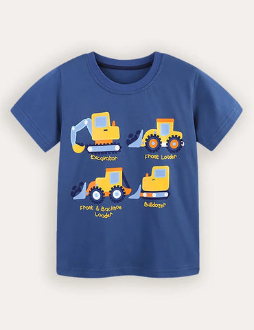 T-shirt a maniche corte stampata per auto da costruzione