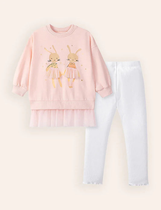Floral Bunny Long Sleeve Sweatshirt & Leggings Set
