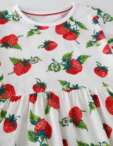 Strawberry Print Long-sleeved Dress