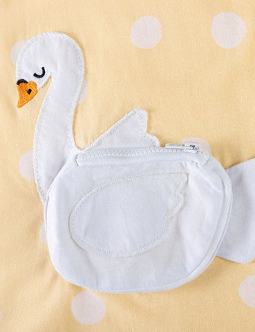 Swan Appliue Bag Long Sleeve Dress