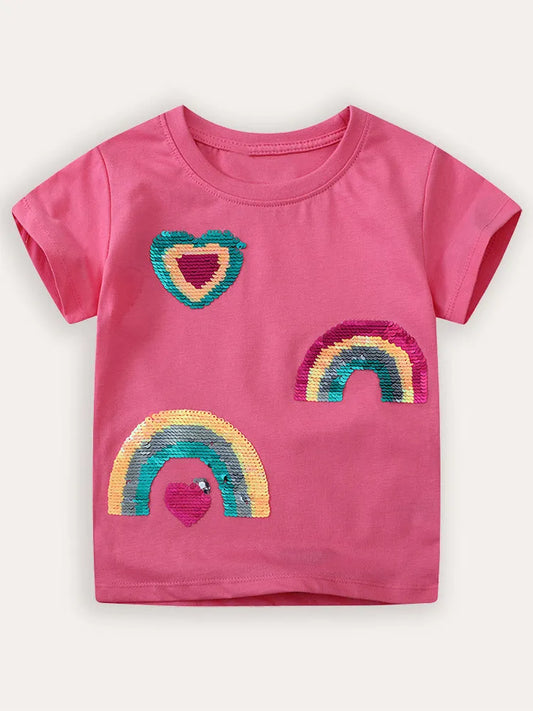 Rainbow Sequin Short Sleeve T-shirt