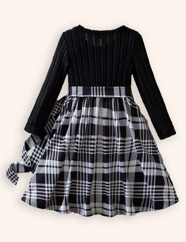 Knitted Plaid Flying Sleeve Princess Dress