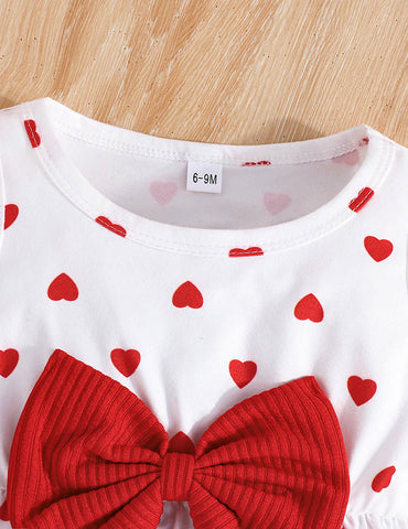 Valentine's Day Long-sleeved Coat and Love Print Vest Dress Set