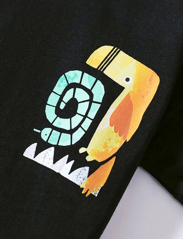 Kurzarm-T-Shirt- und Shorts-Set mit süßem Tierprint
