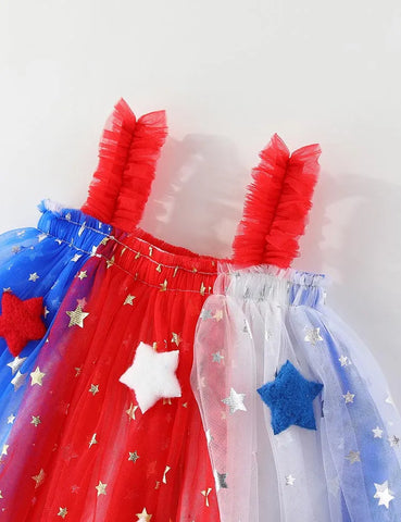 Independence Day Contrast Star Suspender Tulle Dress