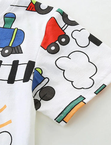 T-shirt a maniche corte con stampa di treni carini