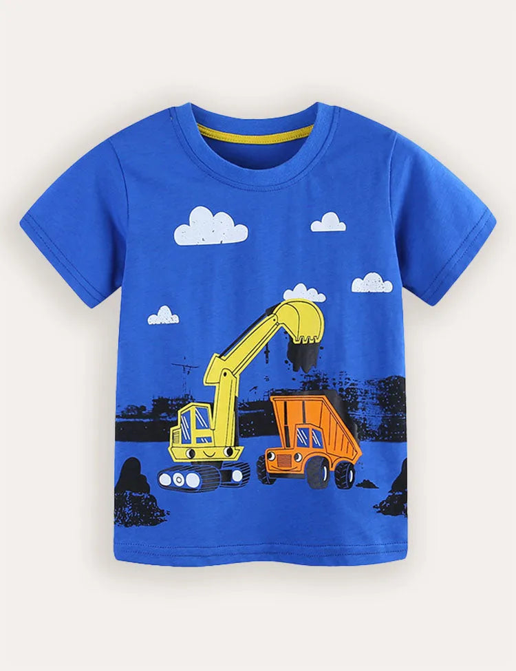 T-shirt a maniche corte stampata per auto da costruzione