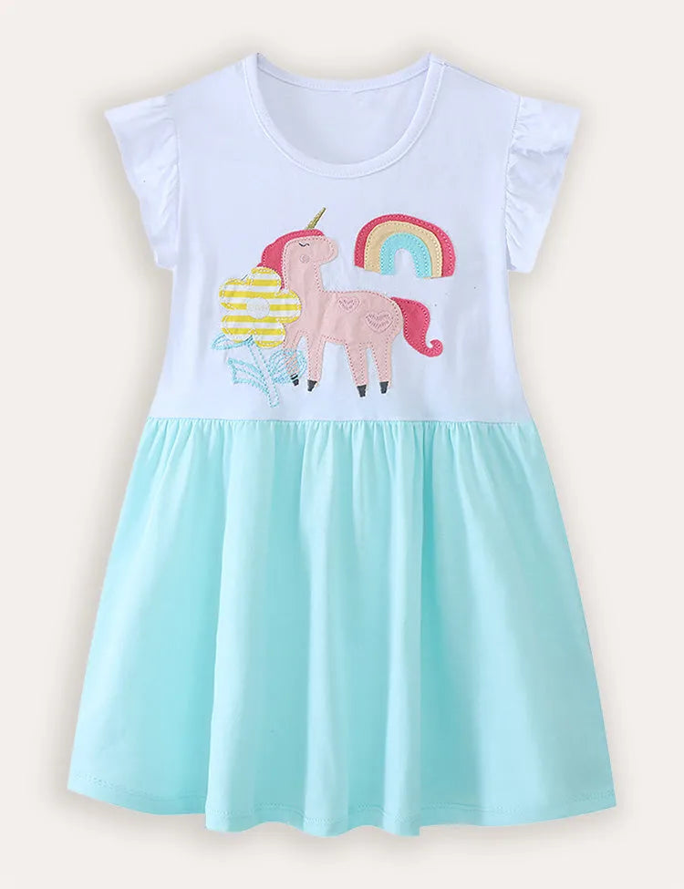 Unicorn Embroidered Cotton Dress