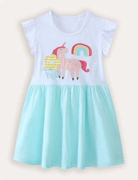 Unicorn Embroidered Cotton Dress