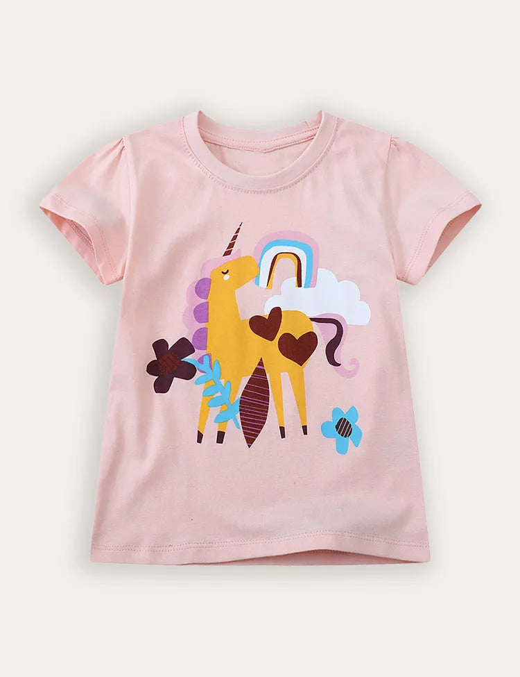 T-shirt a maniche corte con stampa di unicorni carini