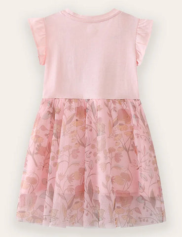 Tüllkleid mit Einhorn- und Blumenapplikation