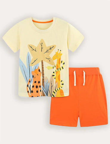 Animal Print Short-sleeved T-shirt and Shorts Set