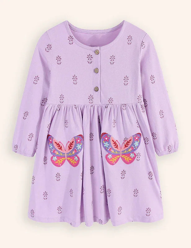 Butterfly Embroidered Long-sleeved Dress