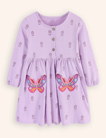Butterfly Embroidered Long-sleeved Dress