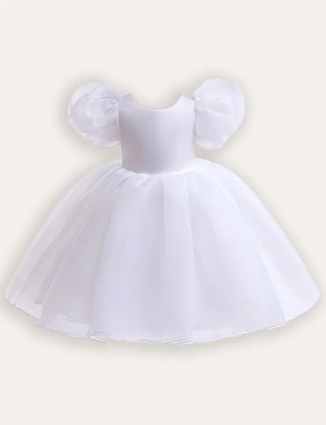 Bubble Sleeve Floral Tulle Party Dress