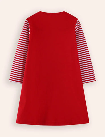 Christmas Unicorn Embroidered Long Sleeve Dress