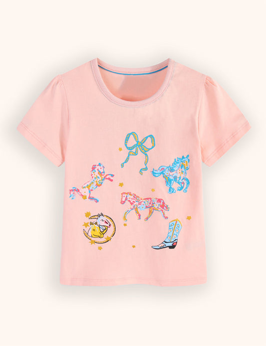 Cute Pony Print Short-sleeved T-shirt