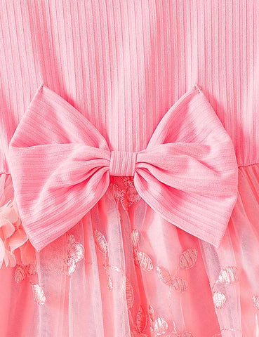Flower Embroidered Tulle Bow Dress