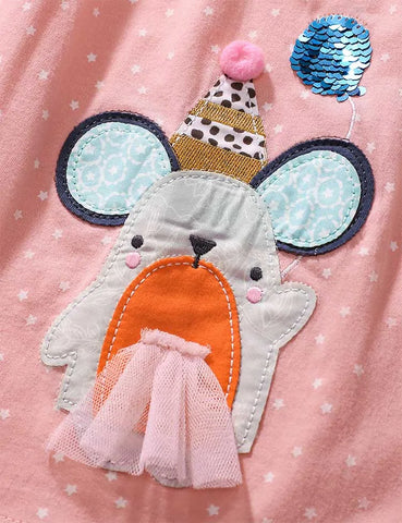 Süßes Baumwollkleid mit Maus-Applikation und Pünktchen