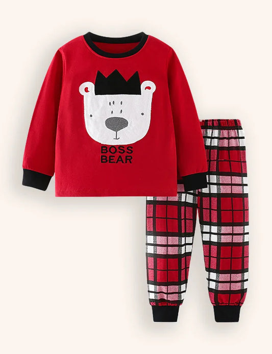 Cute Bear Applique Long Sleeve Two-piece Set