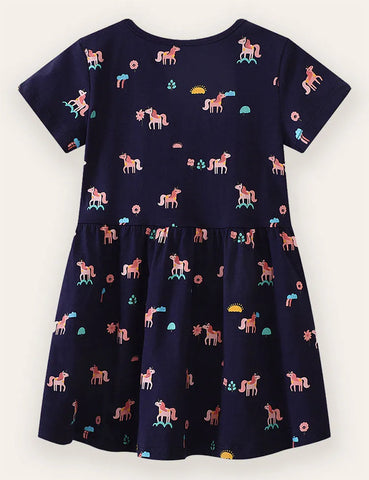 Baumwollkleid mit Einhorn-Print