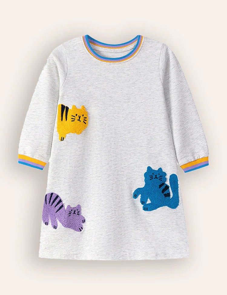Cute Puppy Appliqué Long Sleeve Dress