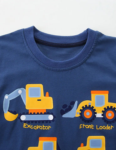 T-shirt a maniche corte stampata per auto da costruzione