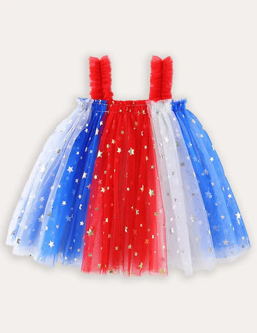Independence Day Contrast Star Suspender Tulle Dress