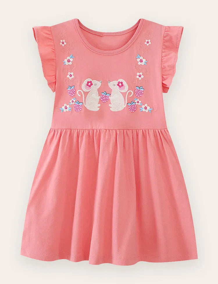 Baumwollkleid Mit Blumenmaus-Stickerei