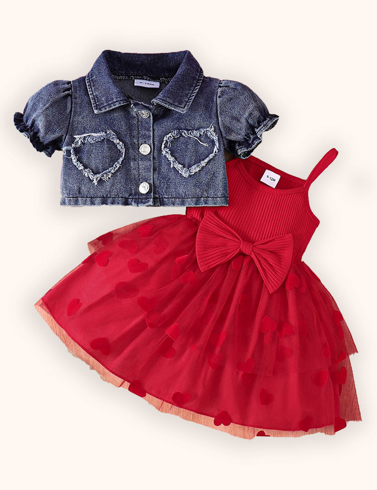 Valentine's Day Denim Jacket Dress Set