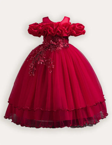 Flower Embroidered Long Princess Dress