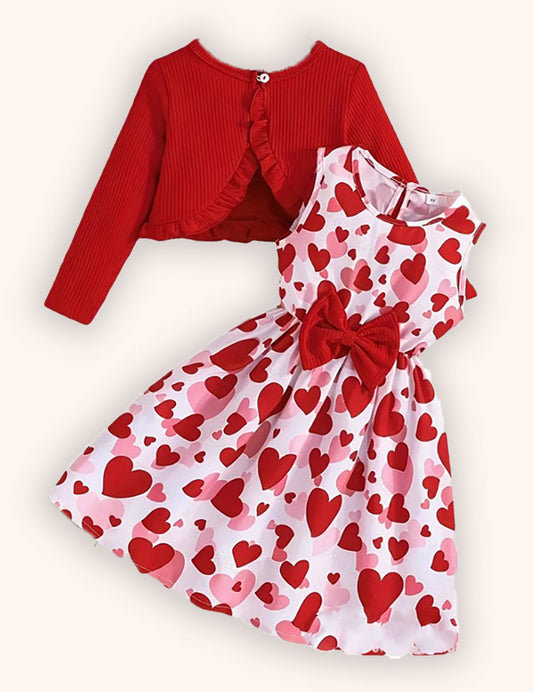 Cardigan lavorato a maglia + vestito stampato per San Valentino