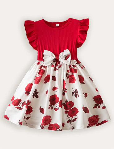 Printed Fly-Sleeved Dress