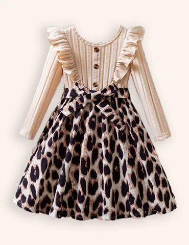 Knitted Leopard Print Long Sleeve Dress