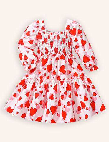 Valentine's Day Heart Print Long-sleeved Dress
