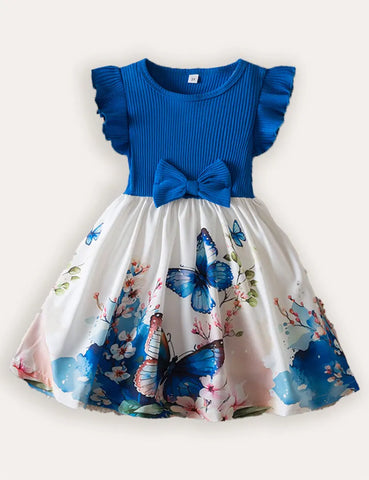 Printed Fly-Sleeved Dress