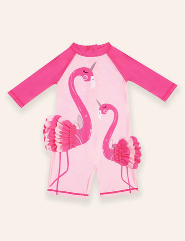 Cute Flamingo Long-sleeved Swimsuit