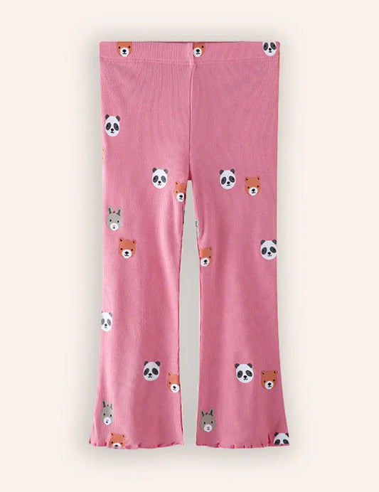 Cute Bear Printed Flared Leggings