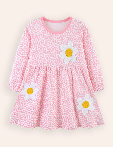 Flower Appliqué Long Sleeves Dress
