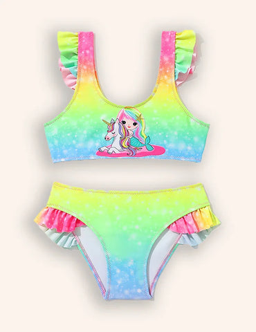 Colored Mermaid Printed Split Swimsuit