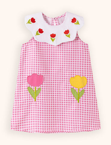 Flower Embroidered Plaid Dress