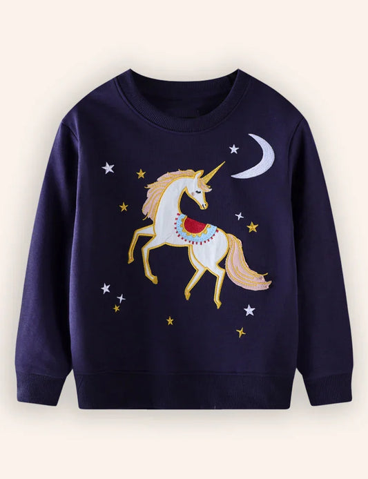 Unicorn Embroidered Long-sleeved Sweatshirt